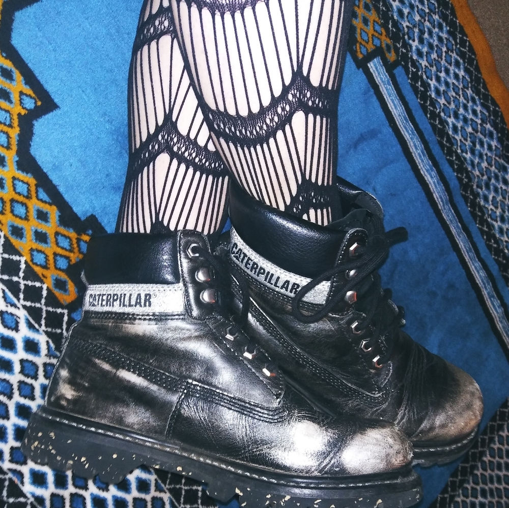 Caterpillar Black & Silver Steel Toe Boots